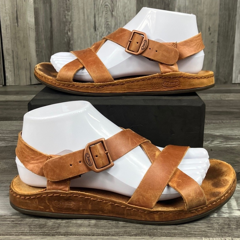 Chaco Wayfarer Leather Sandals Womens 8 Rust Tan Strappy Buckle J106528